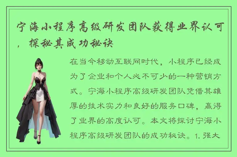 宁海小程序高级研发团队获得业界认可，探秘其成功秘诀