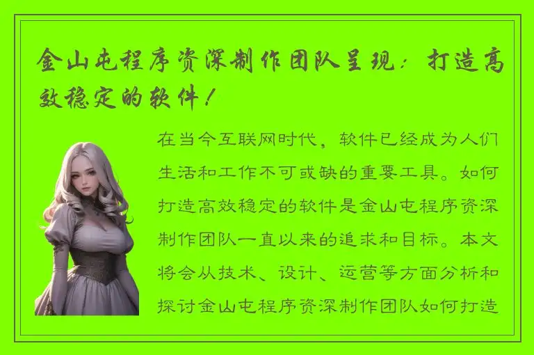 金山屯程序资深制作团队呈现：打造高效稳定的软件！