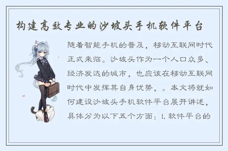 构建高效专业的沙坡头手机软件平台