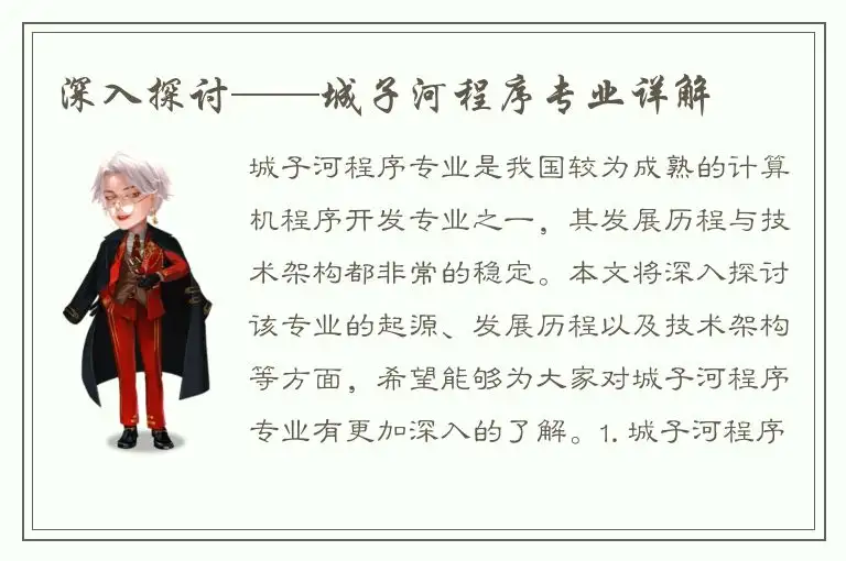 深入探讨——城子河程序专业详解