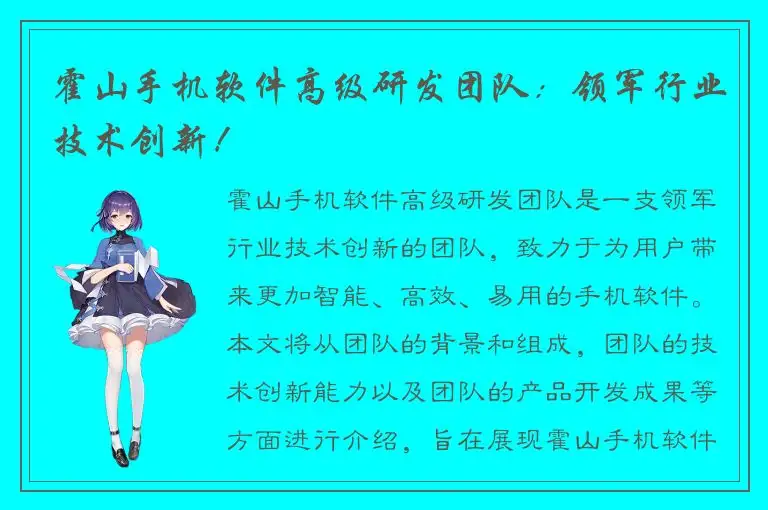 霍山手机软件高级研发团队：领军行业技术创新！