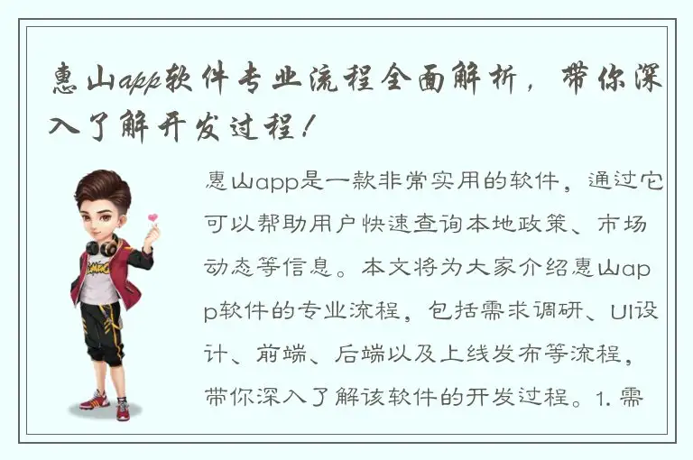 惠山app软件专业流程全面解析，带你深入了解开发过程！