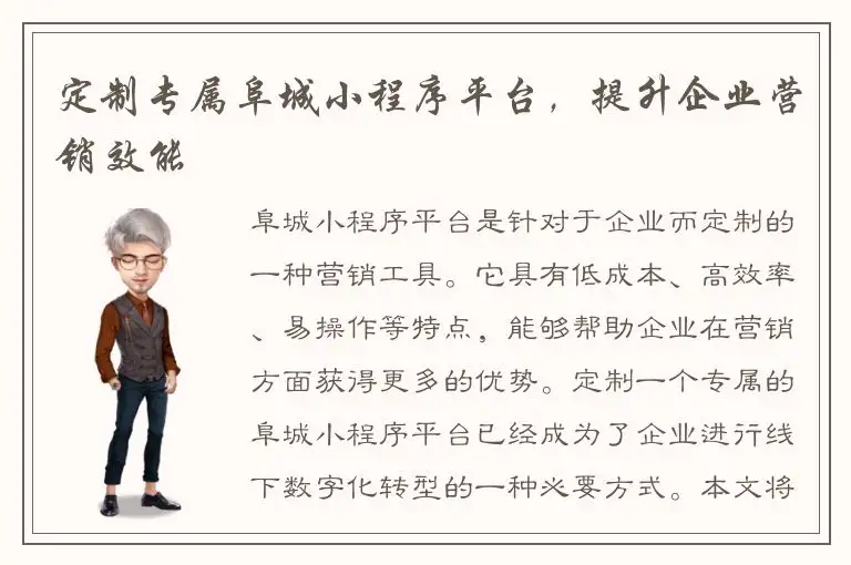 定制专属阜城小程序平台，提升企业营销效能