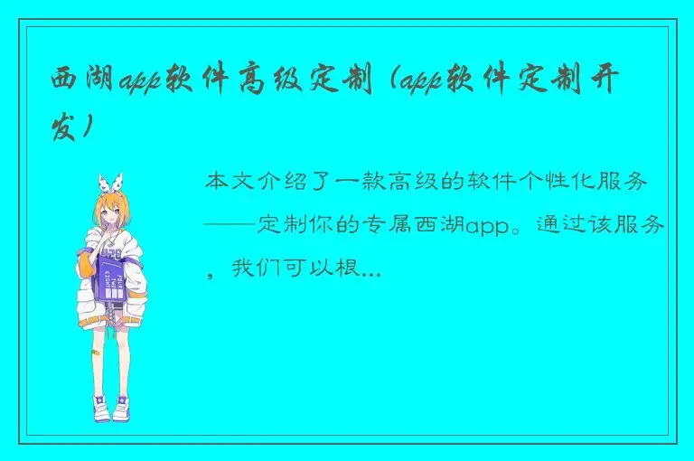西湖app软件高级定制 (app软件定制开发)