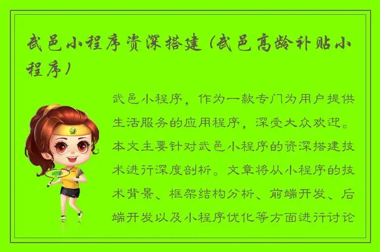 武邑小程序资深搭建 (武邑高龄补贴小程序)