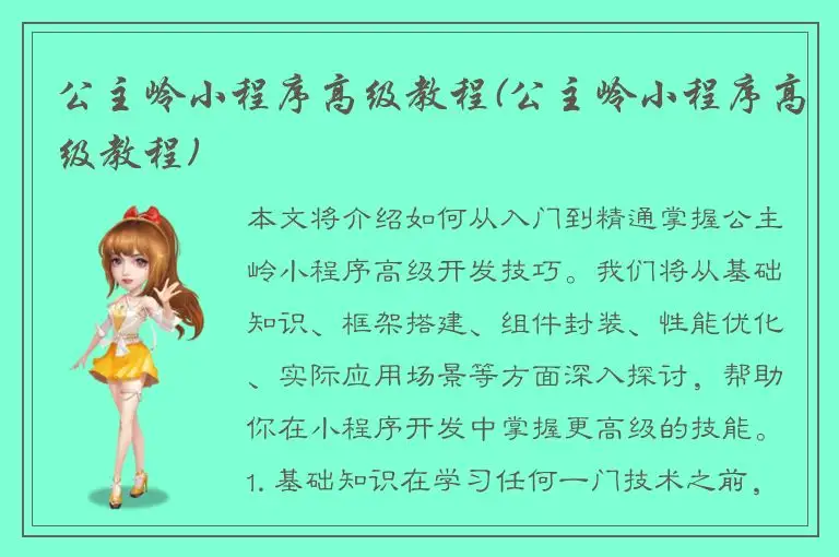 公主岭小程序高级教程(公主岭小程序高级教程)