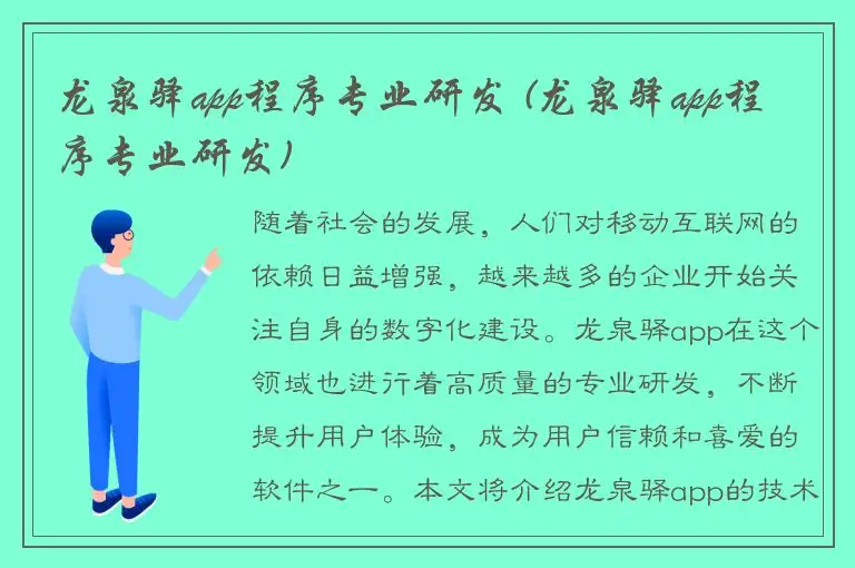 龙泉驿app程序专业研发 (龙泉驿app程序专业研发)