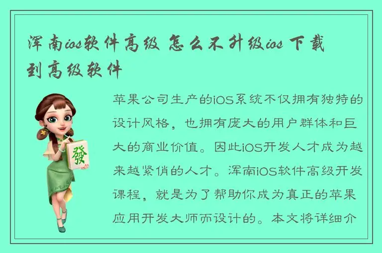 浑南ios软件高级 怎么不升级ios 下载到高级软件
