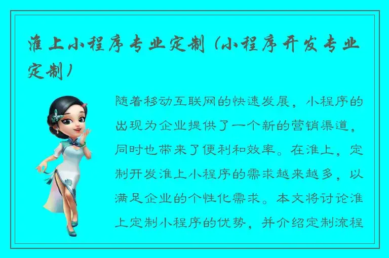 淮上小程序专业定制 (小程序开发专业定制)