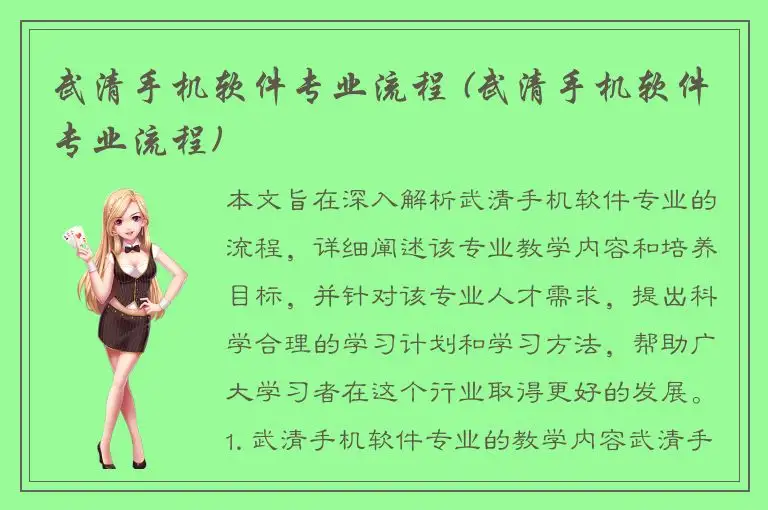 武清手机软件专业流程 (武清手机软件专业流程)
