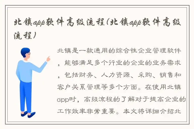 北镇app软件高级流程(北镇app软件高级流程)