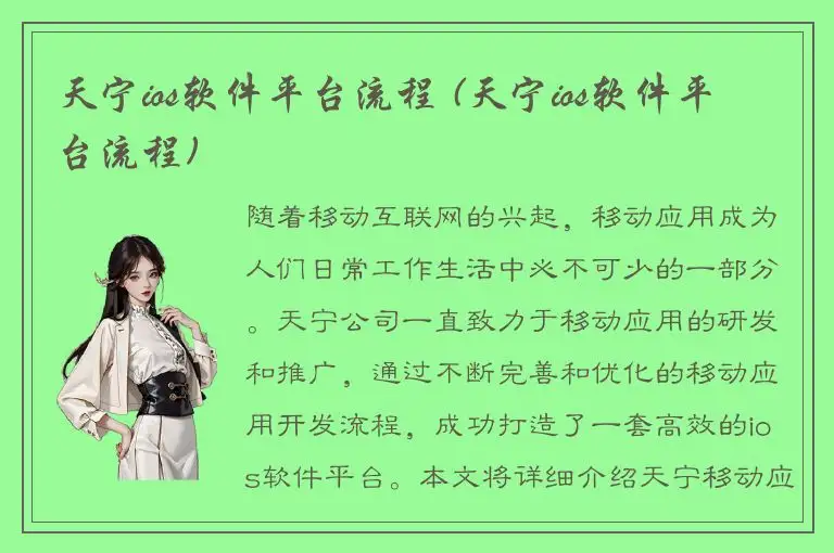 天宁ios软件平台流程 (天宁ios软件平台流程)