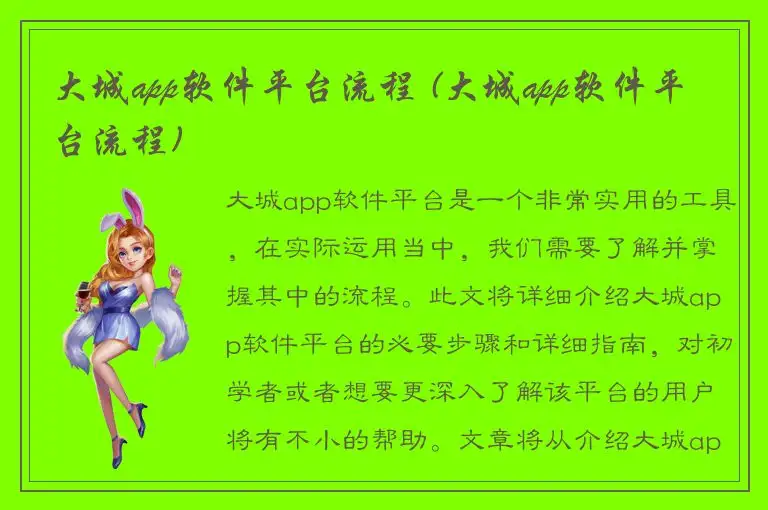 大城app软件平台流程 (大城app软件平台流程)