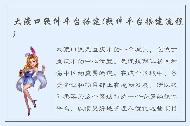 大渡口软件平台搭建(软件平台搭建流程)