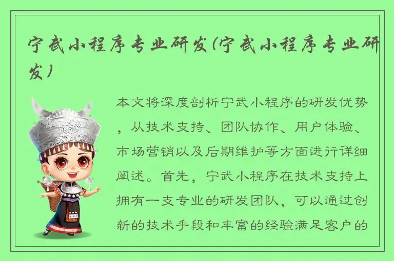 宁武小程序专业研发(宁武小程序专业研发)