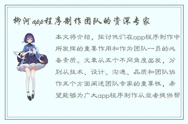 柳河app程序制作团队的资深专家