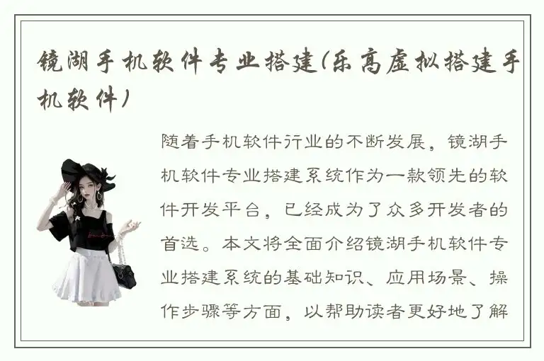 镜湖手机软件专业搭建(乐高虚拟搭建手机软件)
