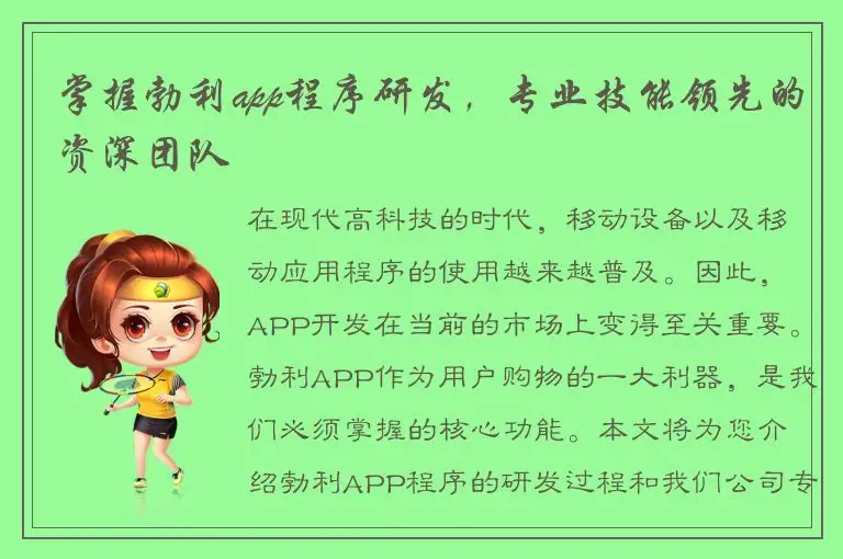 掌握勃利app程序研发，专业技能领先的资深团队