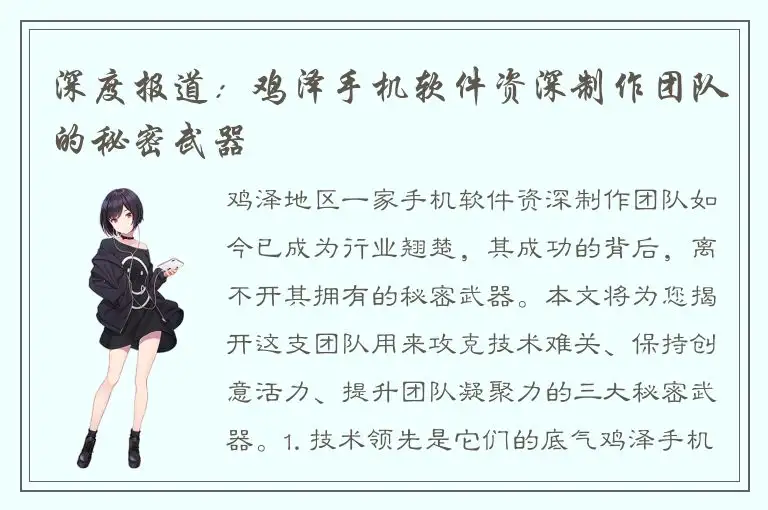 深度报道：鸡泽手机软件资深制作团队的秘密武器