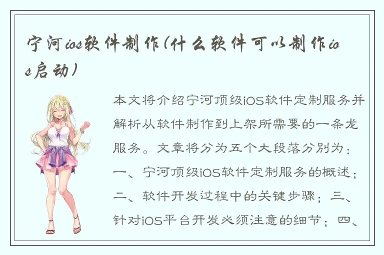 宁河ios软件制作(什么软件可以制作ios启动)