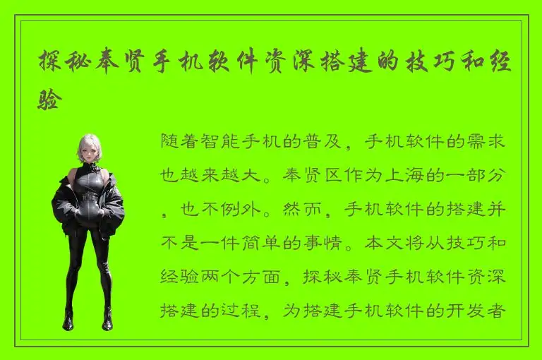 探秘奉贤手机软件资深搭建的技巧和经验