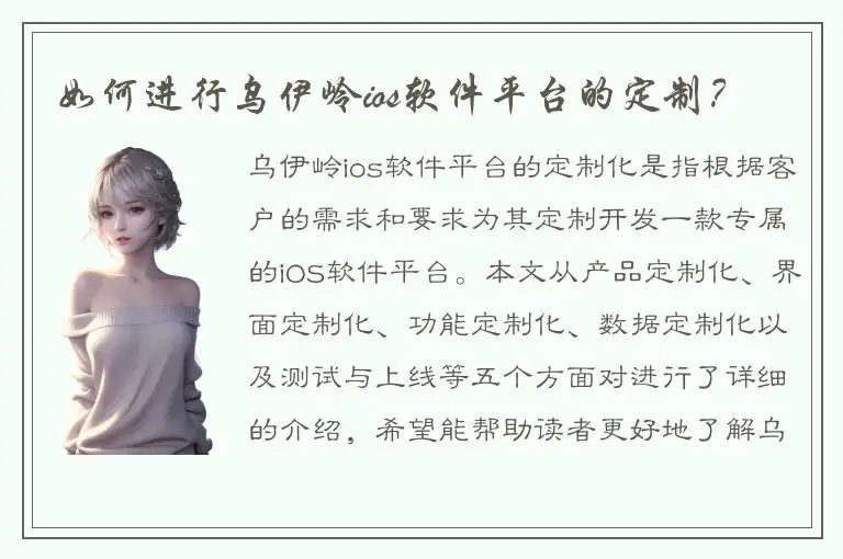 如何进行乌伊岭ios软件平台的定制？
