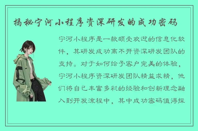 揭秘宁河小程序资深研发的成功密码