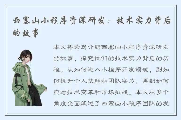 西塞山小程序资深研发：技术实力背后的故事