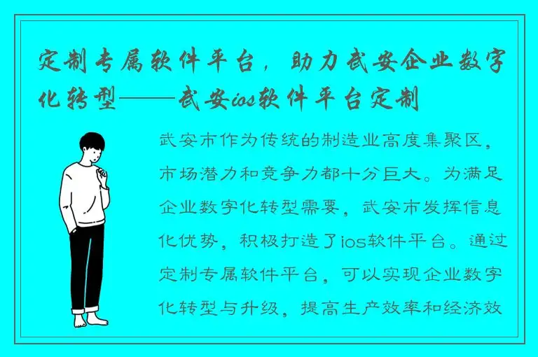 定制专属软件平台，助力武安企业数字化转型——武安ios软件平台定制