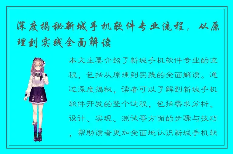 深度揭秘新城手机软件专业流程，从原理到实践全面解读