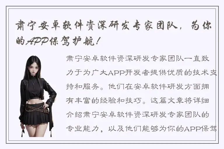 肃宁安卓软件资深研发专家团队，为你的APP保驾护航！