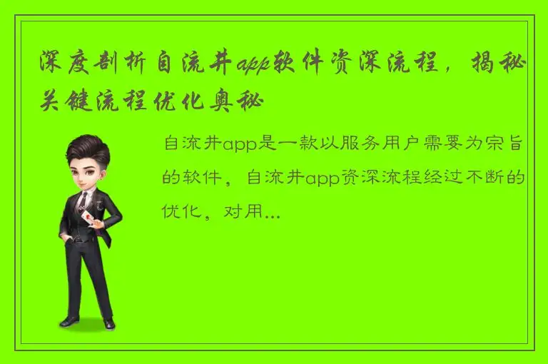 深度剖析自流井app软件资深流程，揭秘关键流程优化奥秘