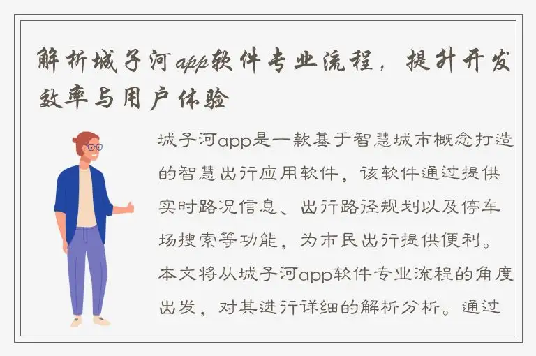 解析城子河app软件专业流程，提升开发效率与用户体验