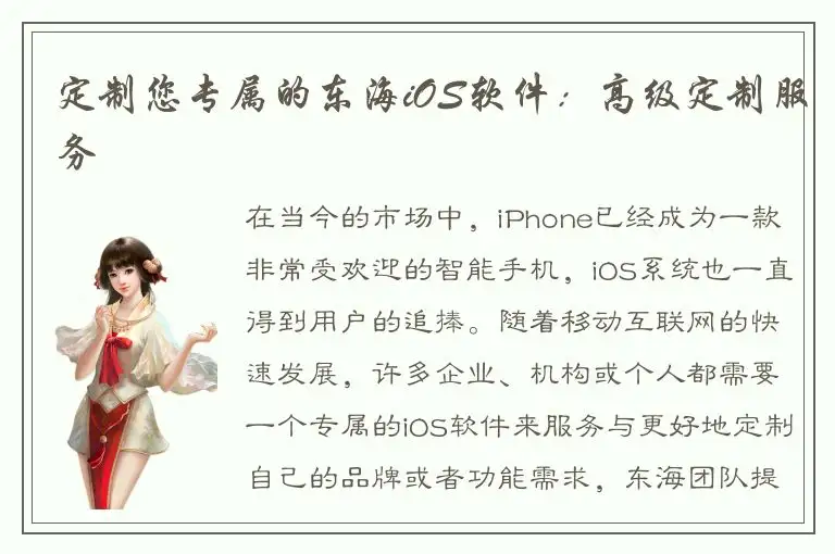 定制您专属的东海iOS软件：高级定制服务