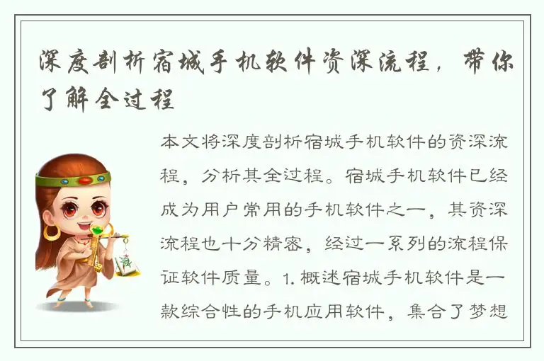 深度剖析宿城手机软件资深流程，带你了解全过程