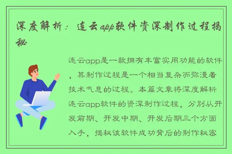 深度解析：连云app软件资深制作过程揭秘