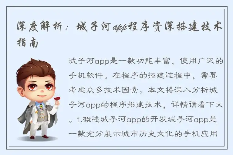 深度解析：城子河app程序资深搭建技术指南
