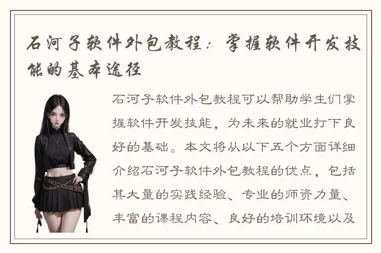 石河子软件外包教程：掌握软件开发技能的基本途径