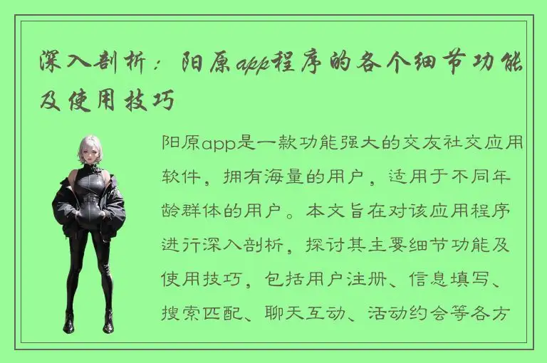 深入剖析：阳原app程序的各个细节功能及使用技巧