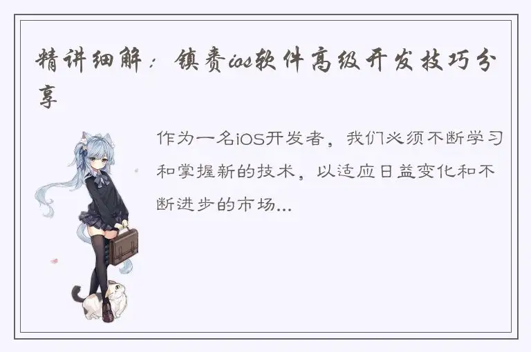 精讲细解：镇赉ios软件高级开发技巧分享