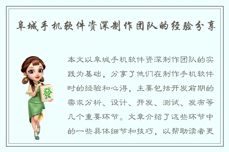 阜城手机软件资深制作团队的经验分享