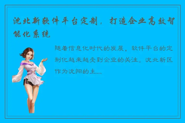 沈北新软件平台定制，打造企业高效智能化系统