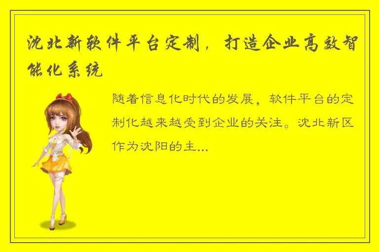 沈北新软件平台定制，打造企业高效智能化系统