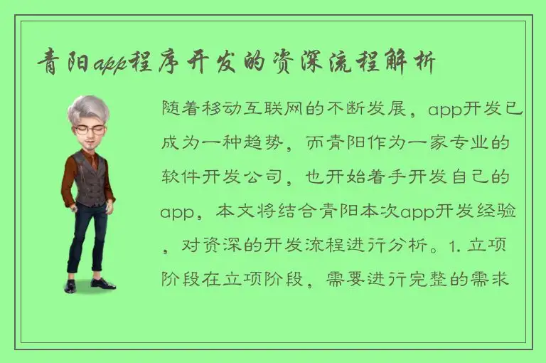 青阳app程序开发的资深流程解析