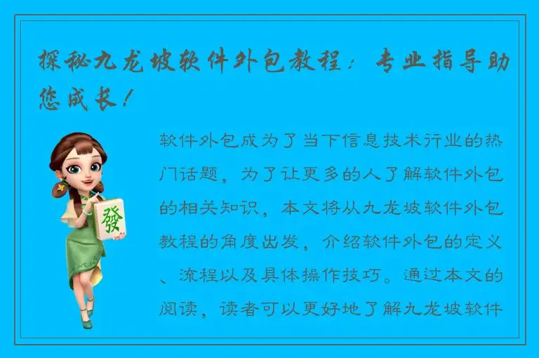 探秘九龙坡软件外包教程：专业指导助您成长！
