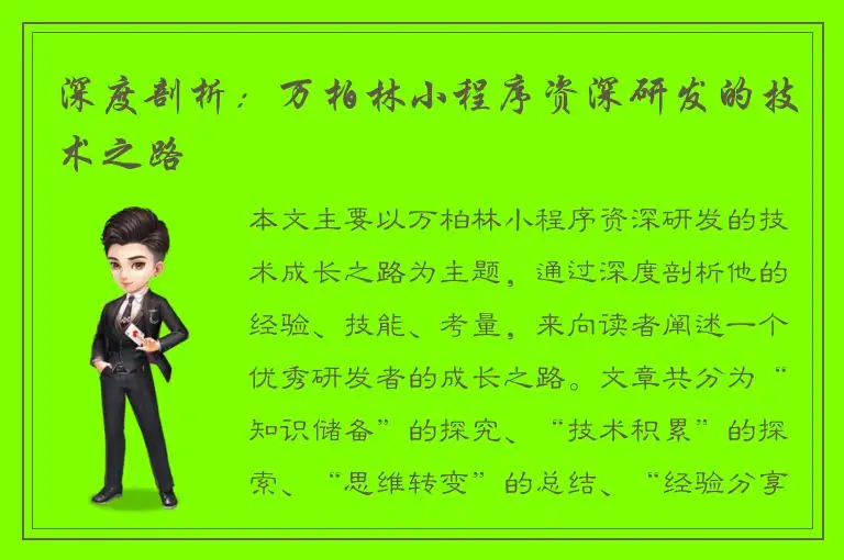 深度剖析：万柏林小程序资深研发的技术之路