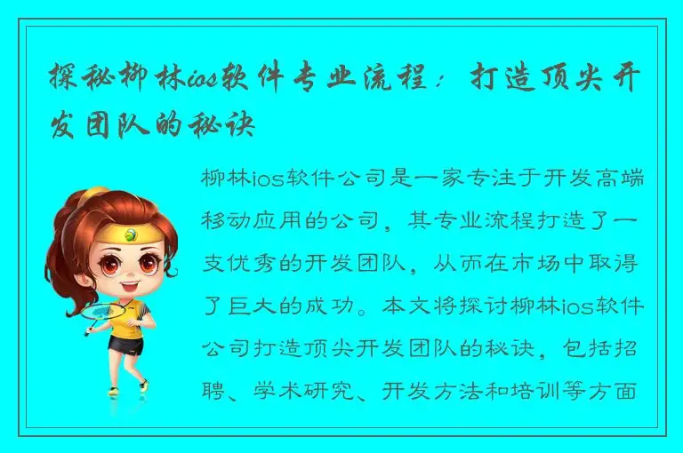 探秘柳林ios软件专业流程：打造顶尖开发团队的秘诀
