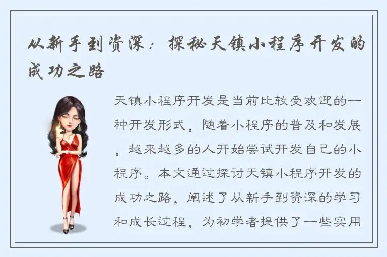 从新手到资深：探秘天镇小程序开发的成功之路