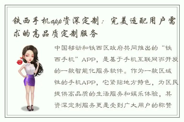 铁西手机app资深定制：完美适配用户需求的高品质定制服务