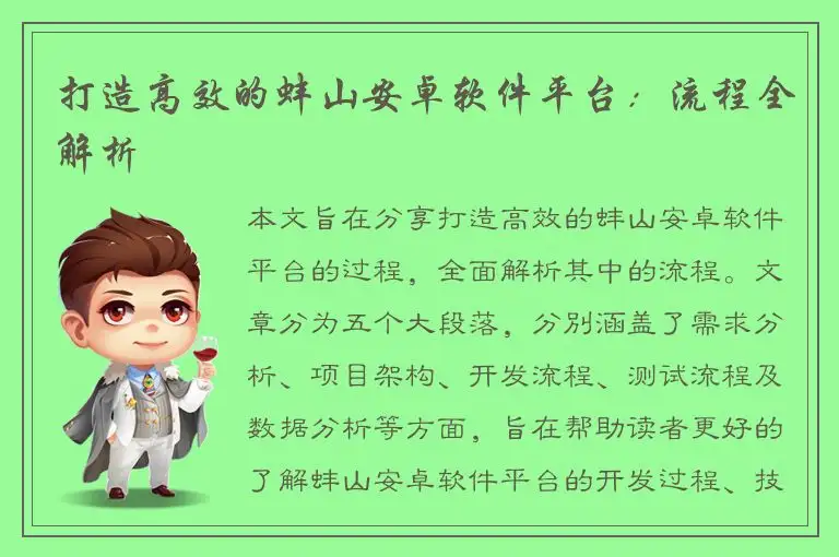打造高效的蚌山安卓软件平台：流程全解析